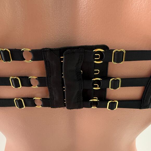 Victorias Secret Floral Embroidered Strappy Open Cup Black Bralette Bra  34DD - Picture 6 of 14